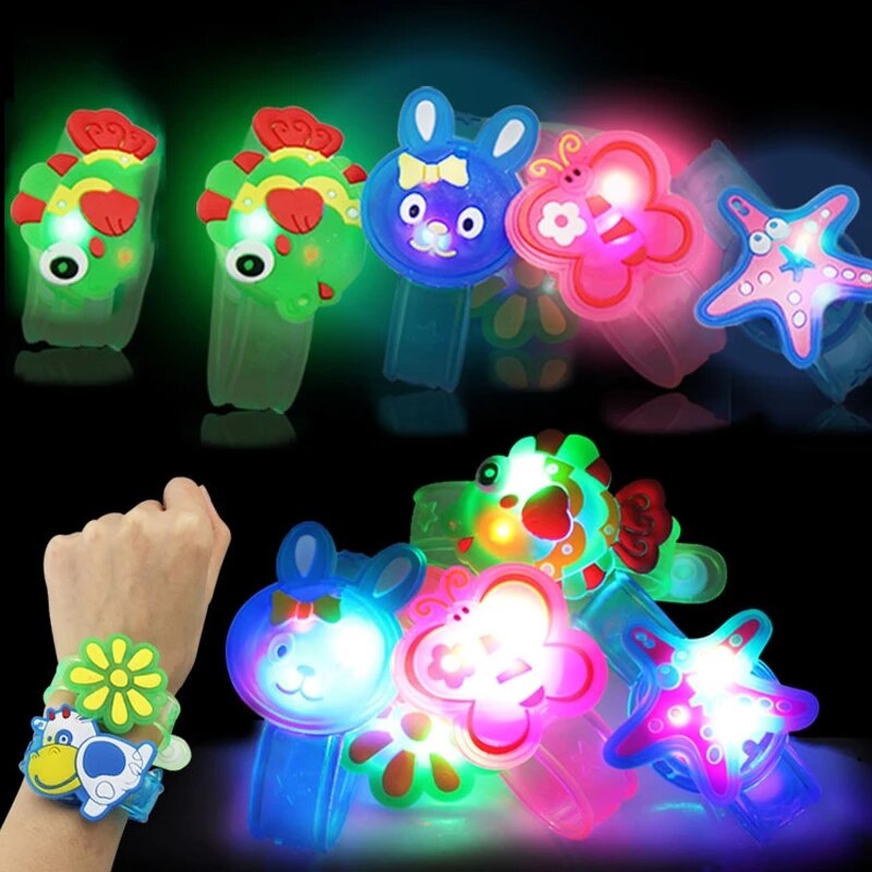 5pcs/set Luminous Rings Flashing LED Light Up Toys for Kids Girls Cute Cartoon Glowing Ring Glow In The Dark Toy Random Pattern: 1pc Random Wrist