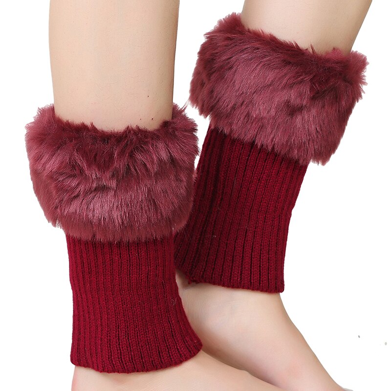 Plush Women Ankle Cover Winter Thermal Leg Warmer Knitted Solid Female Woolen Leg Sleeves Covers: Red