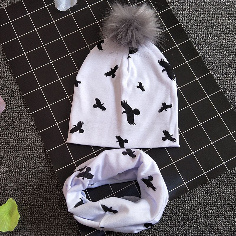 Baby Muts Sjaal Set Print Katoen Kinderen Cap Kraag Kids Jongens Meisjes Mutsen Baby Peuter Hoeden Sjaals Winter Hoeden Voor 1-3T
