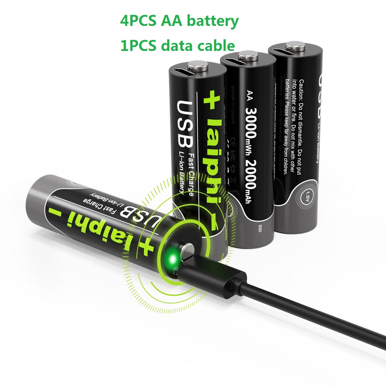 USB 1.5V aa 3000 mWh Battery Quick Charging Rechargeable Lithium Polymer Battery Charged AA Battery: WHITE