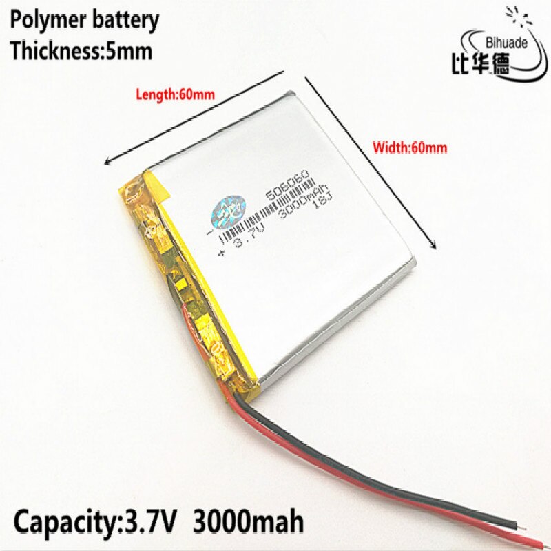 5pcs Polymer batterij 3000 mah 3.7 V 506060 smart home MP3 luidsprekers Li-Ion batterij voor dvr, GPS, mp3, mp4, mobiele telefoon, luidspreker