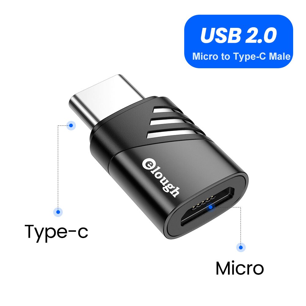 Elough USB to Type C Adapter OTG USB 3.0 Female Micro USB to Type C Male Cable Converters For MaxcBook Samsung S10 S9 S8 Adapter: Micro to C Black