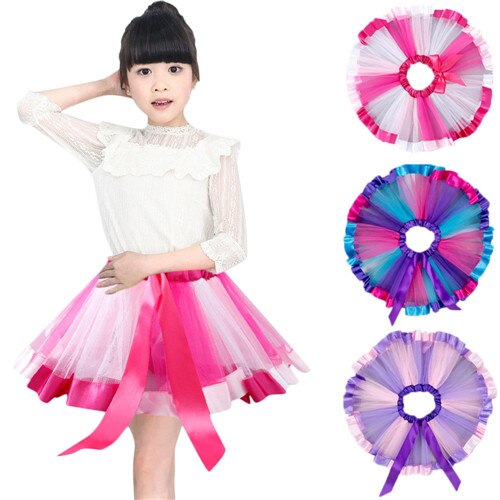 Girls Kids Tutu Skirt Petticoat Rainbow Pettiskirt Bowknot Skirt 2-6years Tutu Skirts Dancewear princess Girl clothes 20#