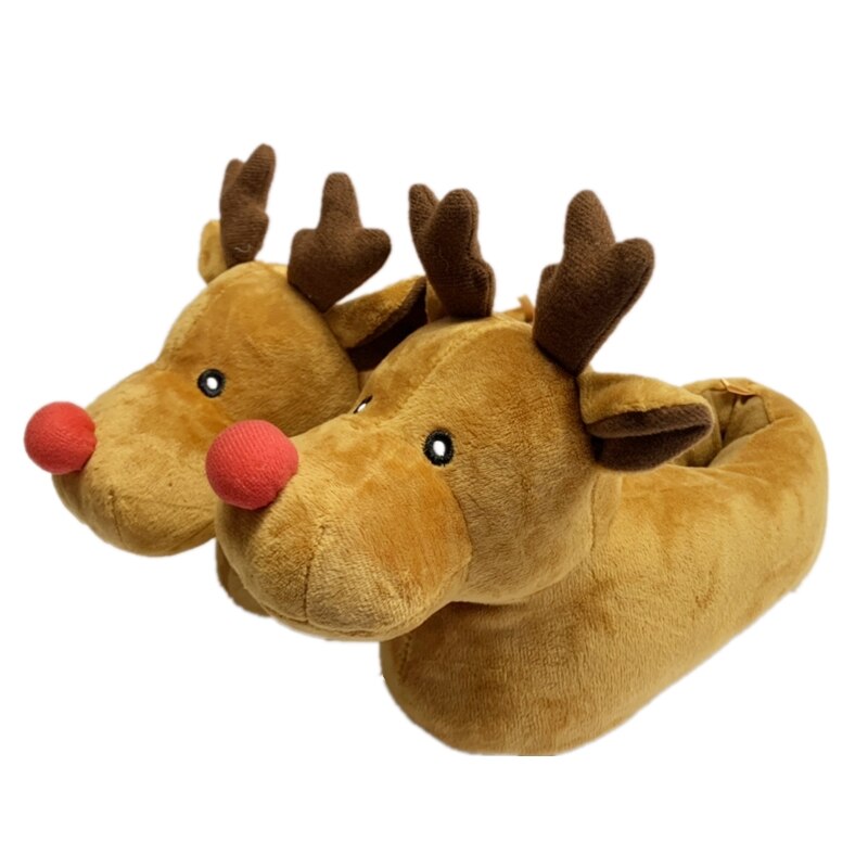 Wfl Vrouwen Slippers Leuke 3D Animal Rendier Zachte Zool Harige Huis Schoenen Winter Slippers Leuke Indoor Kinderen Kerst Slippers: Reindeer / 29