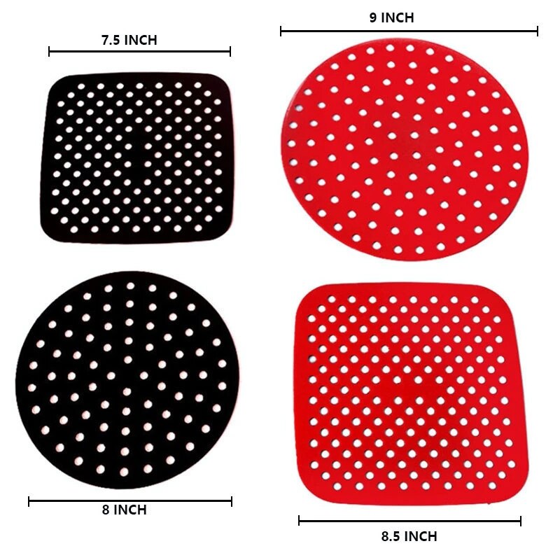 Air Fryer Liner Silicone Mat Heat-Resistant Non-Stick Reusable Basket Pad For 7.5~9-Inch Air Fryer Steamer Cooking Kitchen Tool