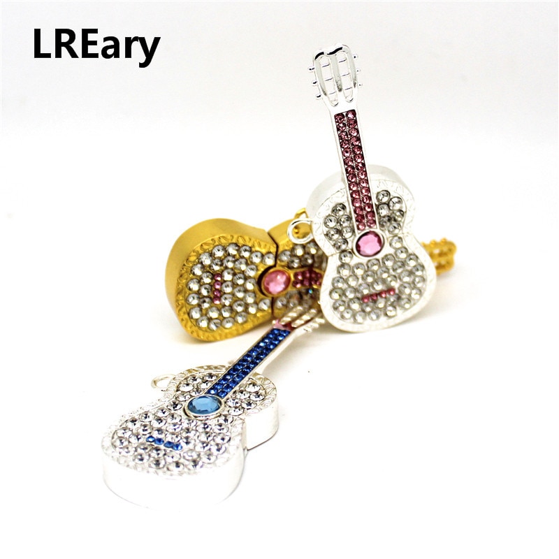 Kryształ gitara USB 2.0 dysk Flash metalowy naszyjnik pendrive 8GB 16GB 32GB 64GB dysk Flash USB notacja muzyczna Pen Drive