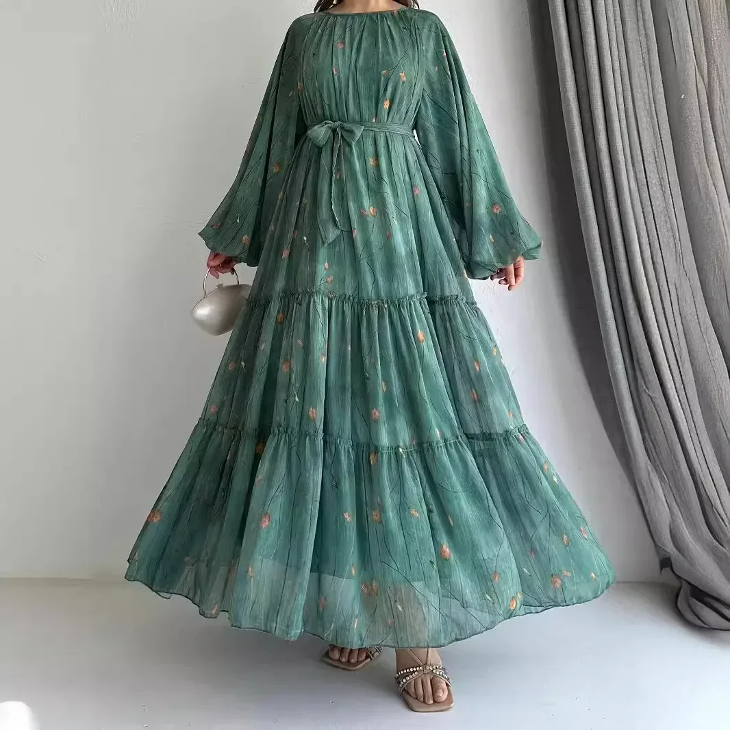 Moslim Gewaad Voor Vrouwen In Dubai, Saudi-Arabië. Marokkaanse Abaya, Modieuze Chiffon Gordel Gewaad, Modieuze En Elegante Jurk.: M / Blauw