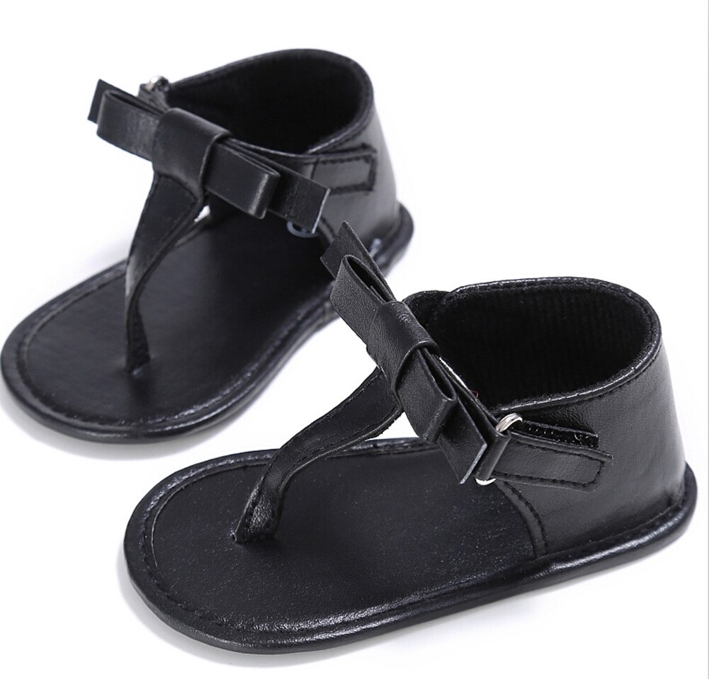Helen115 Baby Summer Flip-flops Bow-knot Sandals Infant Girls Soft Sole Shoes 0-18M: Black / 7-12 Months
