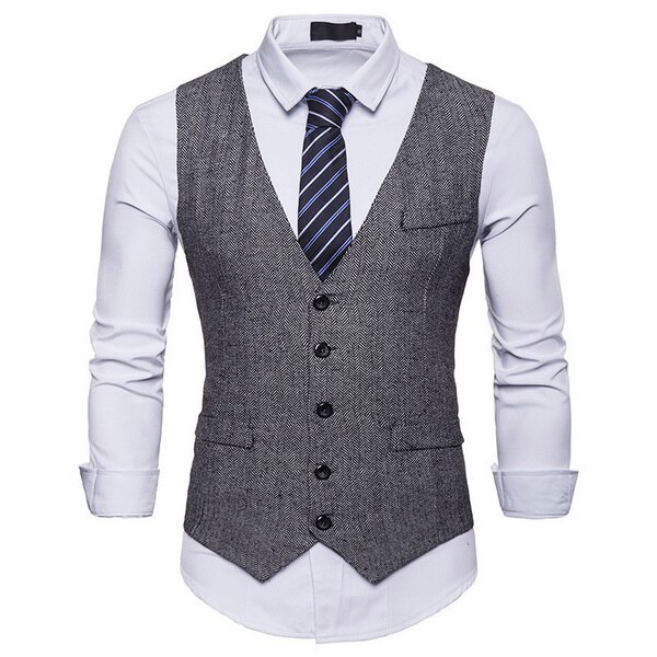 Seenimoe Mens Waistcoats Formal Blazer Vests Single Breasted Vest Suit V-neck S-XXL Male Business Dress Vest: MV40LG / S