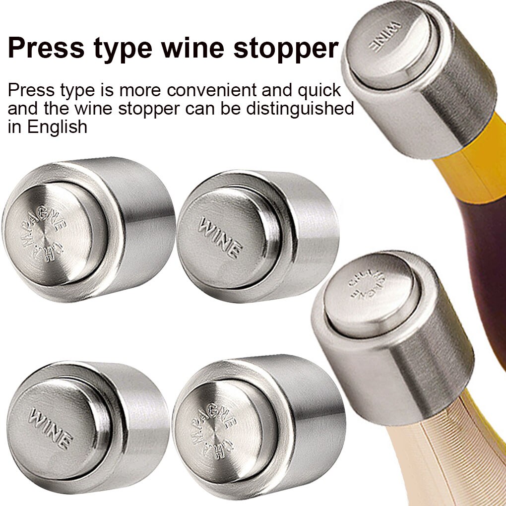 Wine Bottle Stopper Stainless Steel Fresh Keeping Champagne Sealer Resealable Leak-Proof Cap Champagne Stopper Red Wine Stopper