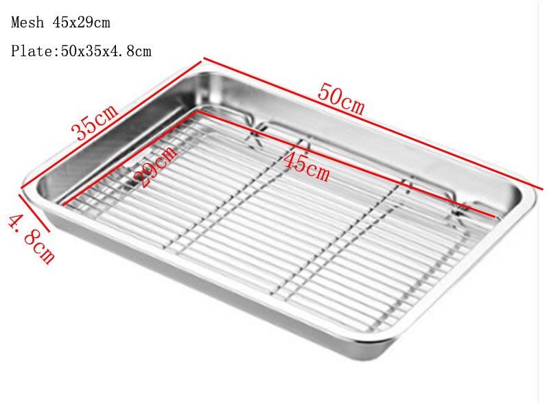 Wire Steamer Kebab Barbecue Mesh Rack BBQ Grill Mesh fish meat Carbon Stainless Steel deep Square Plate cafeteria Storage trays: Mesh45x29 plate50x35