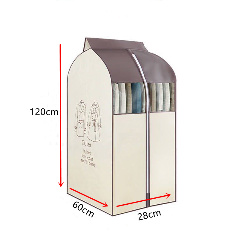 Large Capacity Clothes Storage Bag Hanging Type Closet Garment Dust Cover Thick Non-Woven Coat Protector Case Hanging Organizer: Beige-28x60x120cm