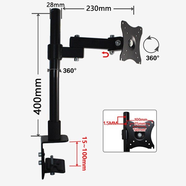 14-27 Inch Monitor Computer Stand 360 Rotating Table Clamp Stand