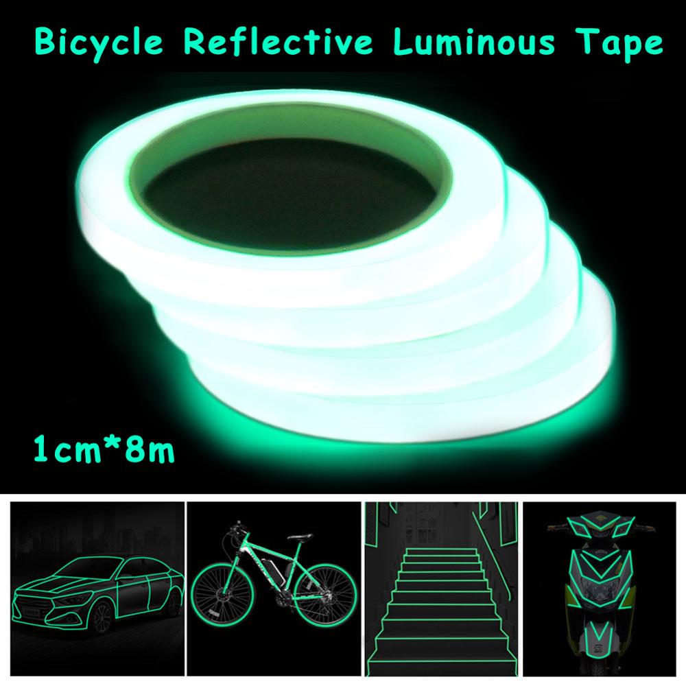 Bicycle Luminous Reflective Tape Sticker Outdoor Road Safety Tapes 1cm*8m DIY Riding Warning Glow Dark Night Reflective Sticker