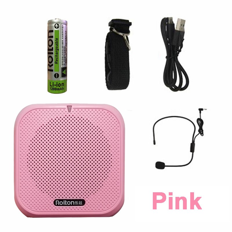 Rolton K400 Portable Voice Amplifier Megaphone Booster with Wired Microphone Loudspeaker Speaker FM Radio MP3 Teacher Training: Pink