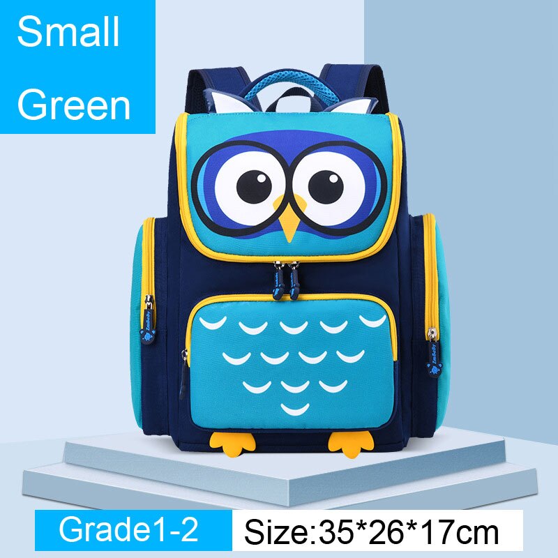 Respirant 3D hibou imprimé enfants cartables filles dessin animé école primaire sac à dos orthopédique sac à dos Mochila Infantil Escolares: Small green