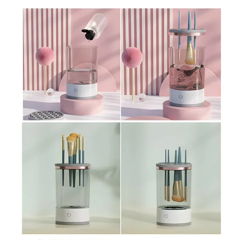 Electric Makeup Brush Cleaner Machine 3-in-1: USB Charging, Automatic Cosmetic Brush Quick Dry Cleaning Tool
