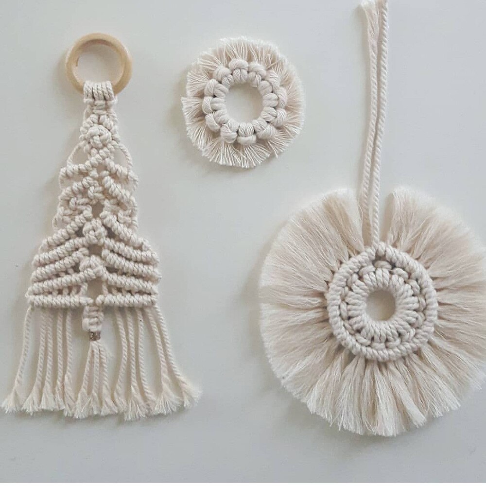 Nordique macramé tenture murale en coton tissé à la main petite tapisserie murale enfants chambre tête de lit accessoires Photo Boho arbre de noël décor