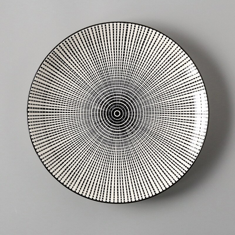 Japanese Style 8 inch Simple Household Round Shallow plate ceramic plate food dinner plates Steak Dishes pratos vaisselle piatti: Black pupil 8 inch