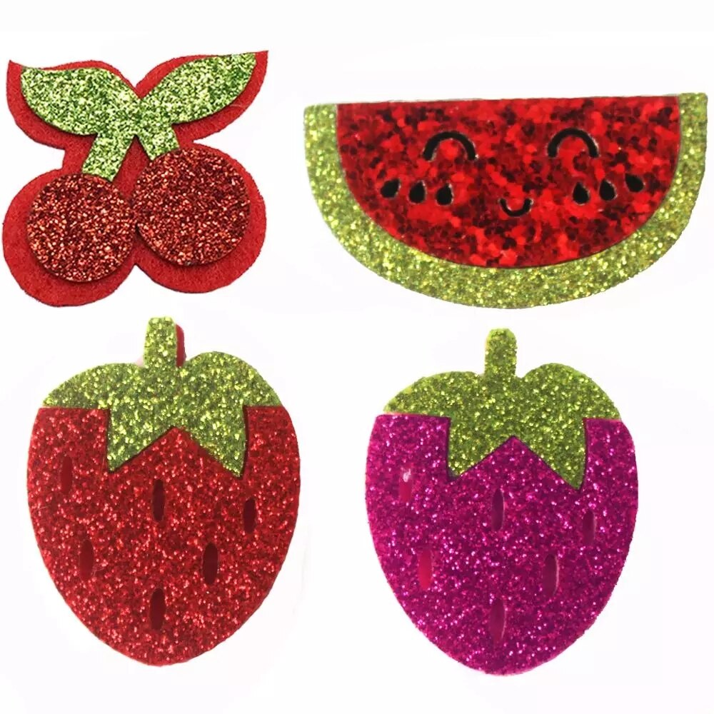 Glitter Watermelon Felt Applique for DIY,strawberry cherryFlat Back Felt Appliques Fruit baby accessories: mix all