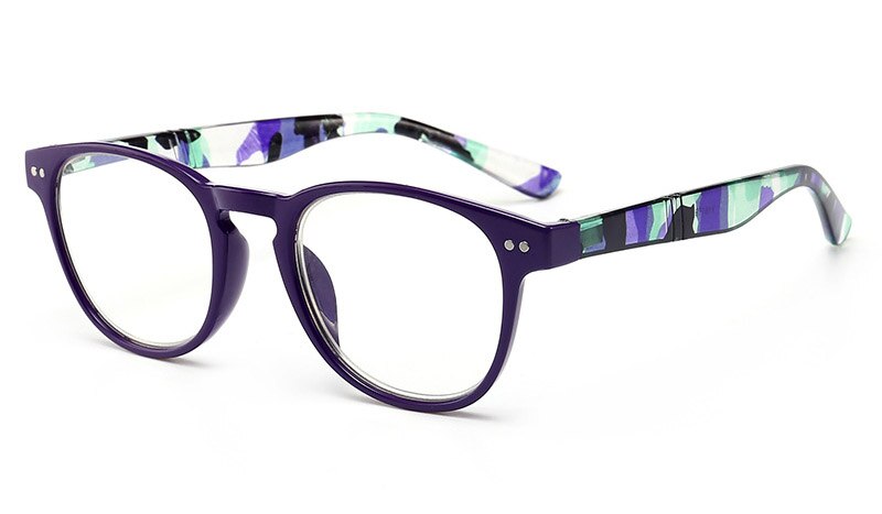 Unisex Reading Glasses Round PC Frame Eyewear Men Purple Blue Far Sight diopter +1.0~4.0: +300 / Purple