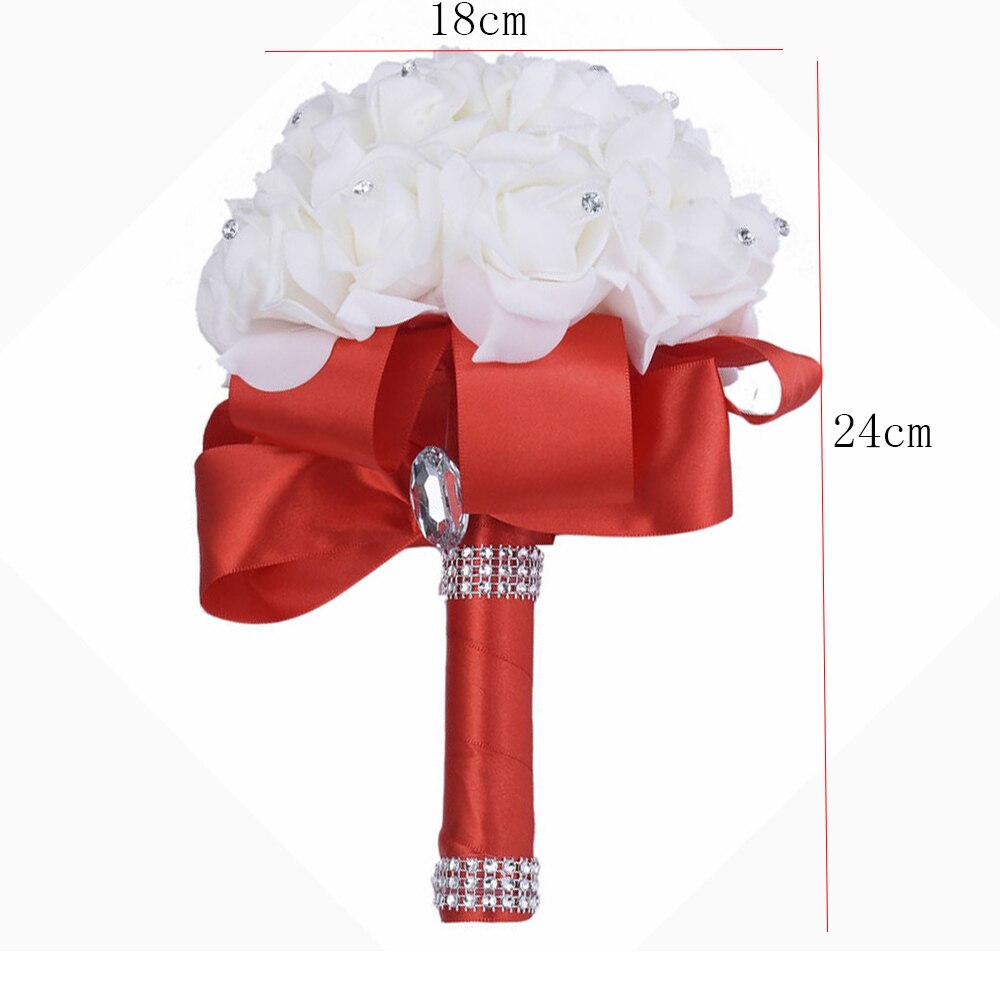 Sztuczne bukiety ślubne ręcznie robione róża kwiat z kryształkiem druhna ślubny bukiet ślubny de mariage akcesoria ślubne: D