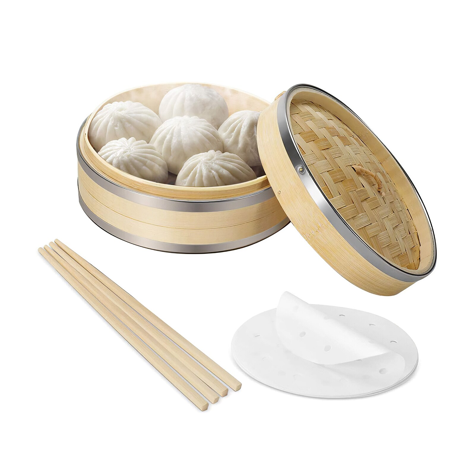 Traditional Meshed Bun Baozi Steamer Dumpling Cooker With Chopsticks Paper For Kitchen Cooking Breakfast