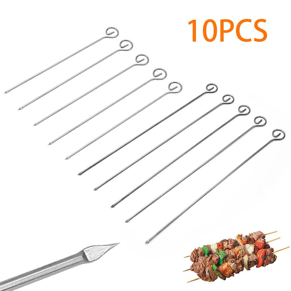 10pcs Stainless Steel BBQ Meat Sticks Long chef grill Food Holders Skewers Needle Prongs for Barbecue Party Skewers