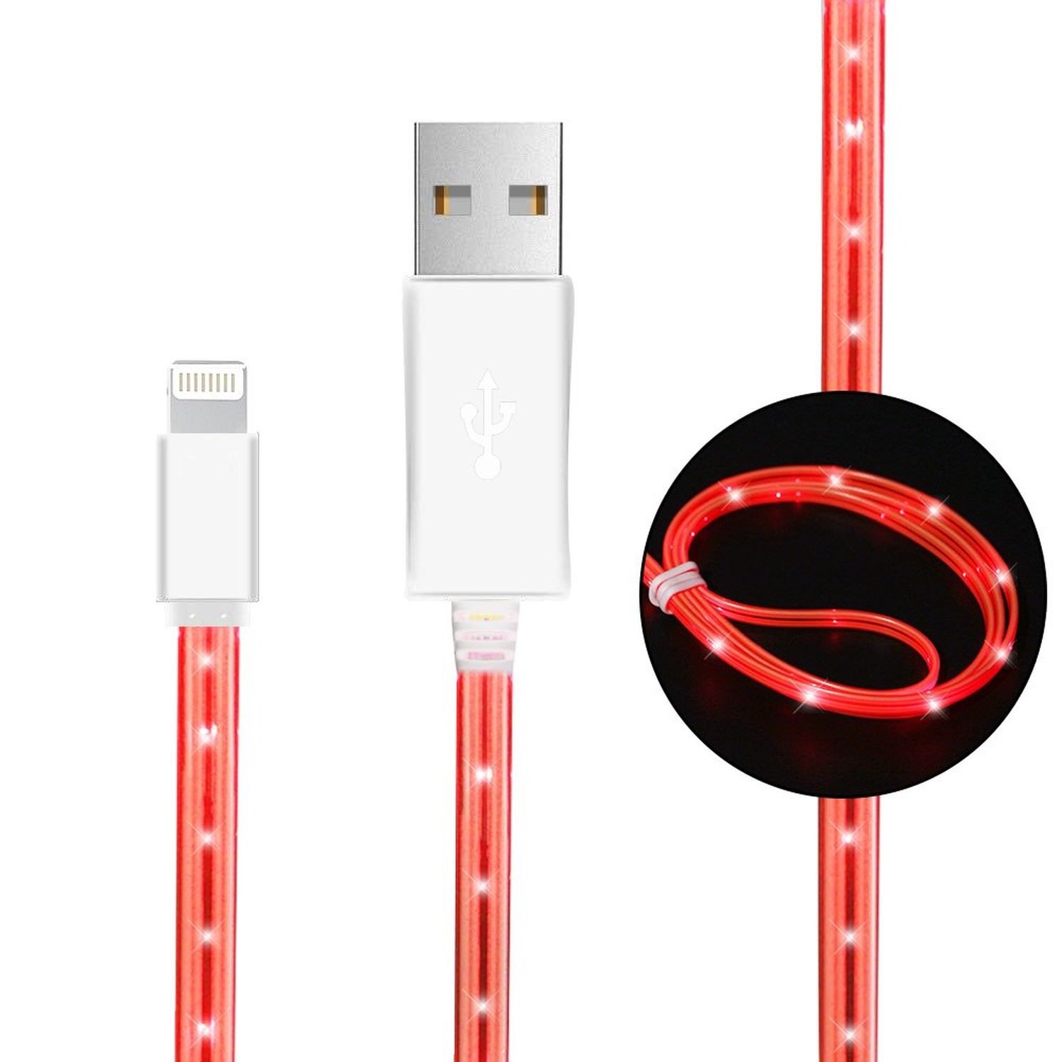 Led USB Cable Flash Light Data Line Mobile Phone Charger for iPhone 6 6S 7 8 XS Samsung Xiaomi Huawei Android Type C Connector: for Type C / Red