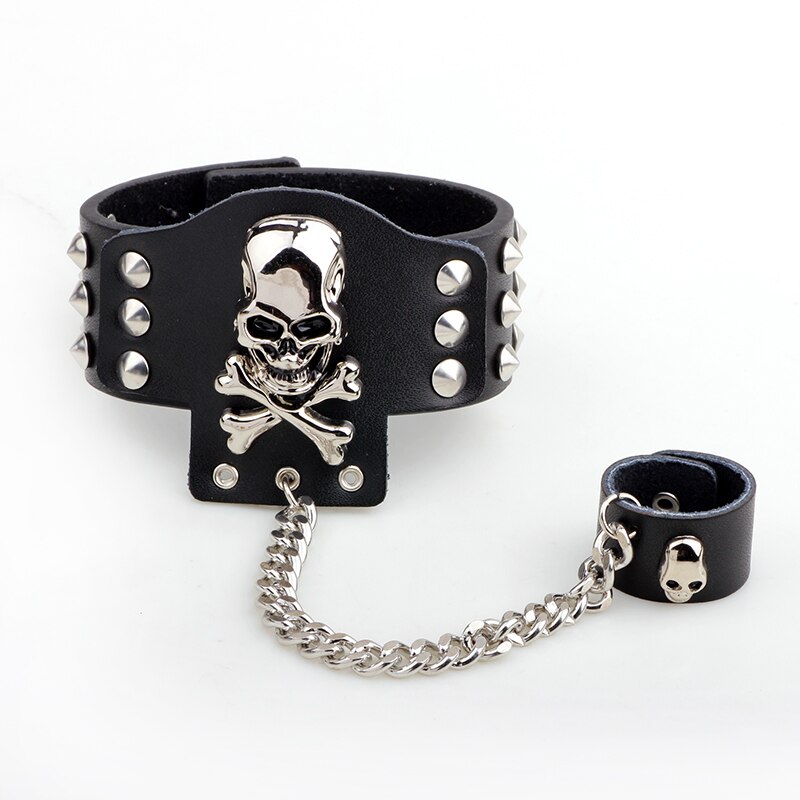 Hip hop Jewelry Rock Bracelet Spikes Rivet Gothic Skeleton Skull Punk Wide Cuff Leather Bracelets Bangle For women men jewelry