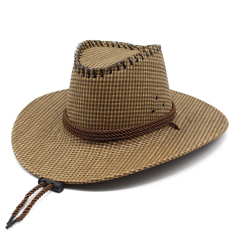 Chapeau de Cowboy pour hommes, casquette d'été, Style décontracté, tissage de paille, visière d'ombre de voyage en plein air 56-58cm, Western 2022, , NZ0041: 5