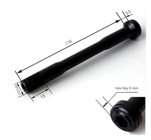 Perno passante anteriore con SYNTACE x12 12x100 per forcelle anteriori ghiaia ciclocross lunghezza testa conica 117mm passo filetto 1mm