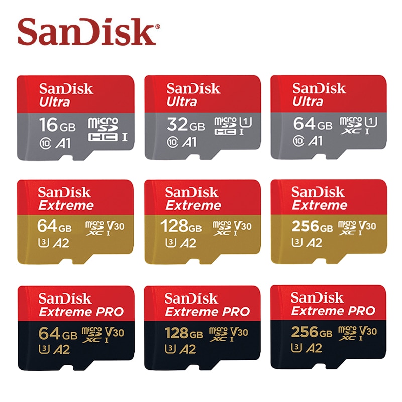 SanDisk tarjeta Micro SD de 128GB A1 tarjeta de memoria de 16gb 32gb 64GB 256GB EXTREME PRO U3 A2 4K cartao de memoria de tarjetas TF