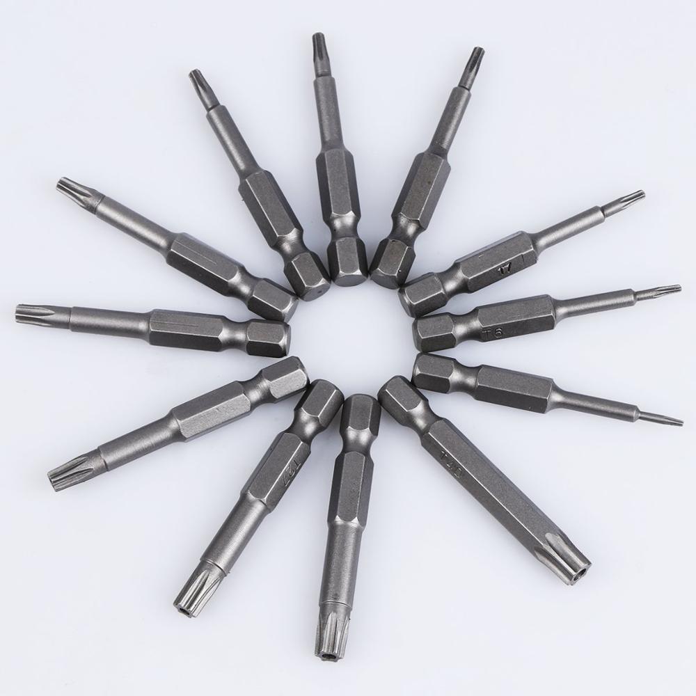 12Pcs/ Set Hex Torx Flat Head 50MM Driver Bits Hand Tools Security Bit Set Tamper Proof Screwdriver Drill Bit Screw Driver Bits