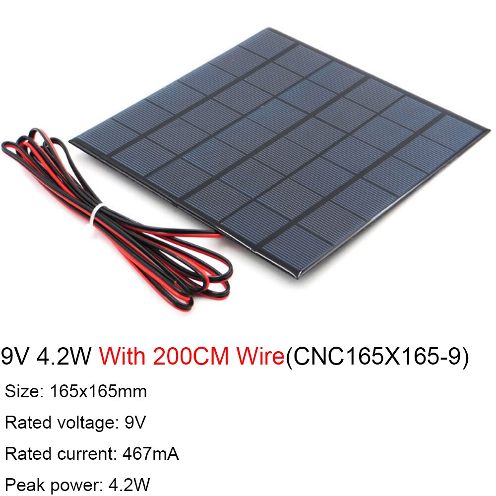 9V 12V 18V Zonnepaneel Met 100 200Cm Draad Mini Zonnestelsel Diy Voor Batterij Cel telefoon Oplader 1.5W 2W 3W 4.2W 4.5W 10W: 9V 4.2W
