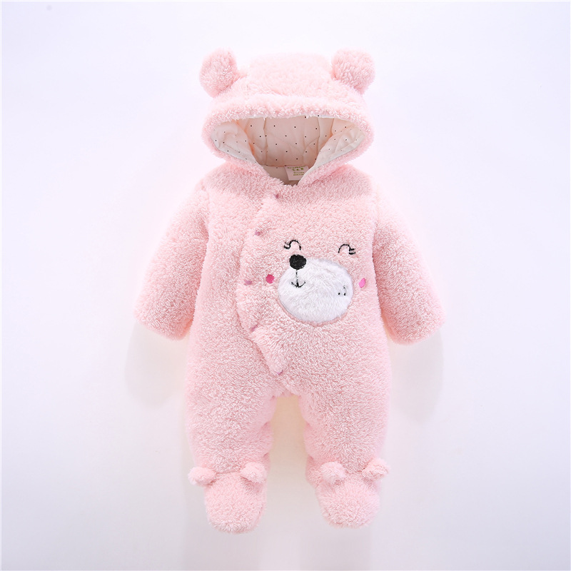 Winter Baby Kleding Voor Baby Meisjes/Jongens Coral Fleece Thicken Warm Footies Jumpsuit Leuke Cartoon Hooded Peuter Rompertjes: pink / 3M