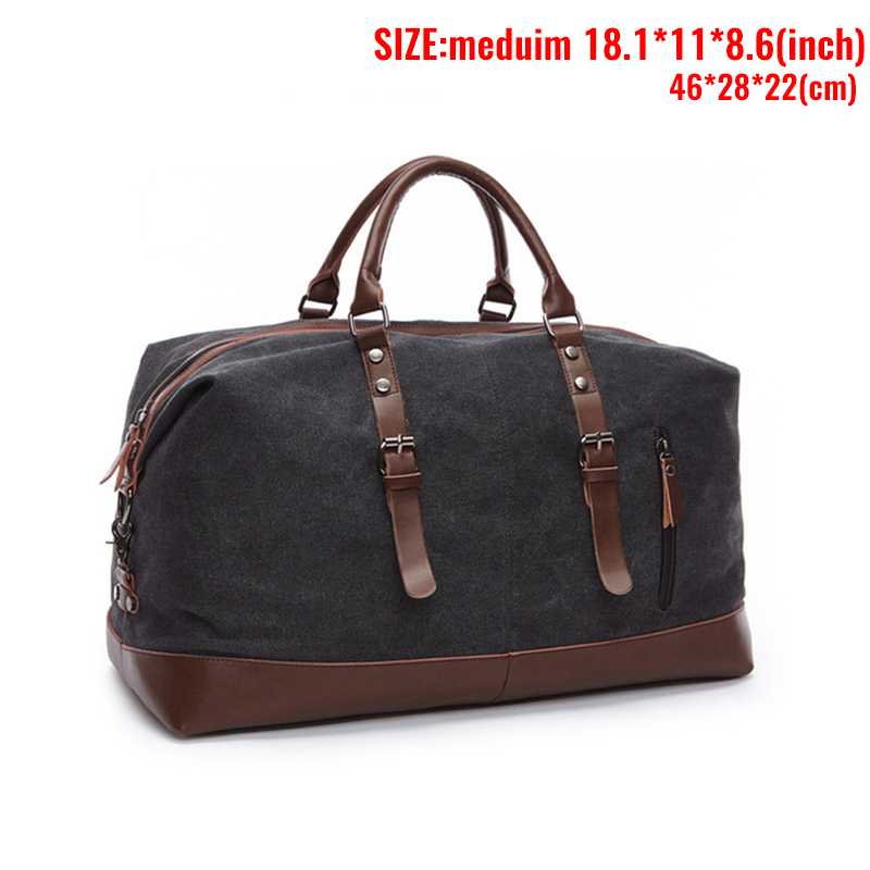 Markroyal Canvas Lederen Mannen Reistassen Handbagage Tassen Mannen Plunjezakken Handtas Reizen Tote Grote Weekend Bag Overnight: Black medium