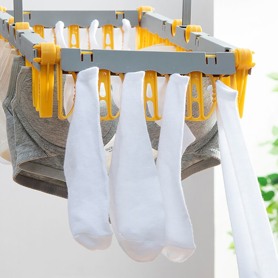 Foldable Clothes Drying Rack Laundry Hanging Rack Indoor Outdoor Clothes Socks Underwear Hanger with Clips