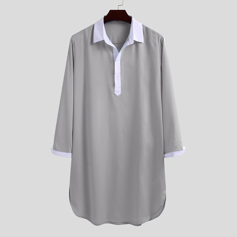 INCERUN 2021 Fashion Men Arab Muslim Kaftan Elegant Long Sleeve Patchwork Saudi Arabia Robes Lapel Abaya Islamic Men Jubba Thobe