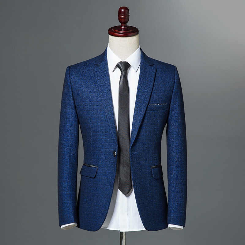 Syksyinen klassinen miesten itseviljelty vapaa-ajan bleiseri yhdellä napilla kapea istuvuus business casual takki viininpunainen tummansininen m -3xl