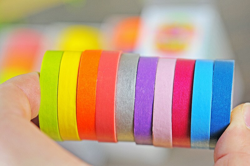 DIY 10x Regenboog Roll DIY Washi Sticky Papier Tape Afplakband Zelfklevende Tape Scrapbooking voor Decor Scrapbook Fotoalbum
