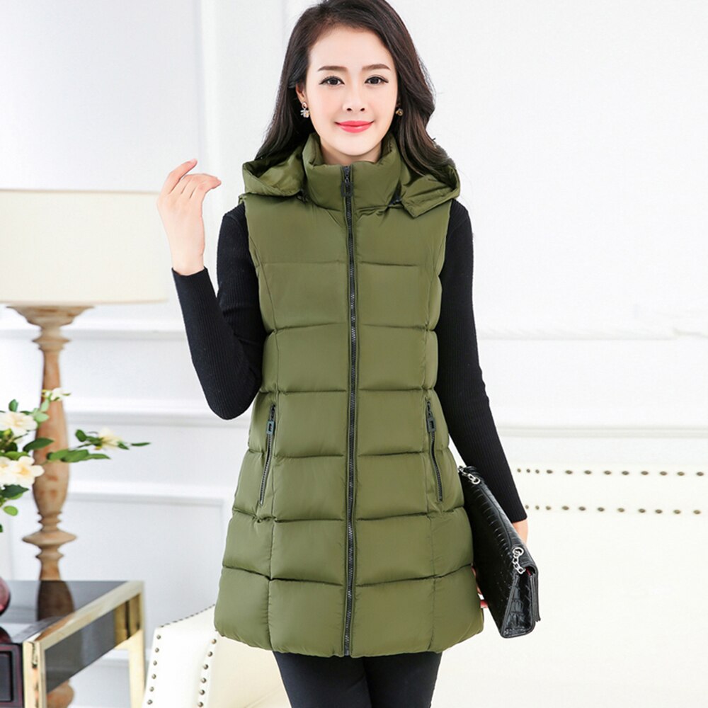 Efterår vinter bomuldsvest kvinder dame afslappet vest kvinde ærmeløs lang vest jakke slim fit varm frakke plus størrelse 5xl 1124
