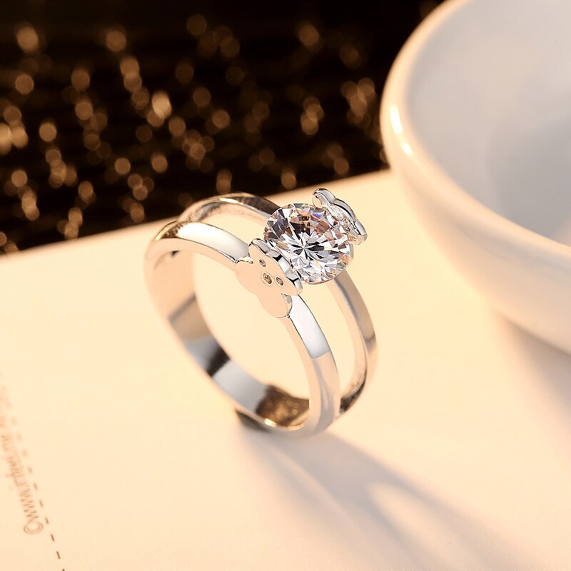 niedlich Bär Hochzeit Ringe für Frauen Silber Farbe kubisch Zirkon Engagement Bär Ring Frauen Charme Bär Schmuck Anillos Mujer