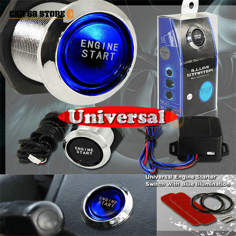 Bouton de démarrage universel pour voiture, bouton marche/arrêt 12V, galvanoplastie, bande latérale, LED lumière bleue, pièces automobiles