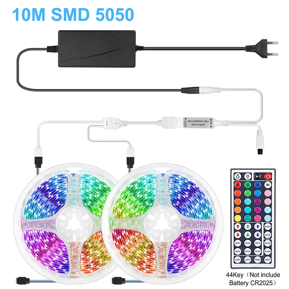 Goodland LED Strip 12V Ribbon LED Light Strip RGB Tape SMD 5050 2835 Flexible 5M 10M Diode Tape with Remote Backlight for TV: 10M 5050 44Key / Non Waterproof / EU Plug