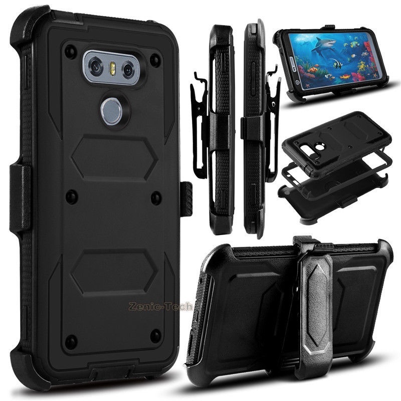 YUMQUA lg 6 Abdeckung Fällen Für lg G6 H872 VS988 Handy Zurück Fall Abdeckung Heavy Duty Rüstung mit Rotierenden gürtel Clip Holster: Black