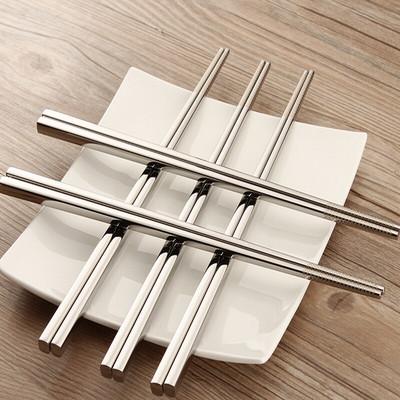 5 par metalowy kwadratowy zestaw Chopstick japońska restauracja koreańnarty siekać Stick antypoślizgowe 304 pałeczki ze stali nierdzewnej chińskie sztućce