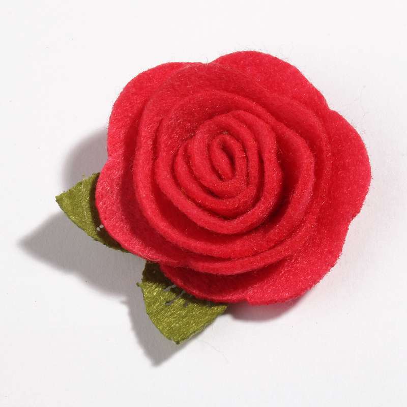 Flores de tela no tejidas de fieltro con hojas verdes para la cabeza, accesorios para el cabello, rosas enrolladas bonitas, 5CM, 10 Uds.: P / With Clip