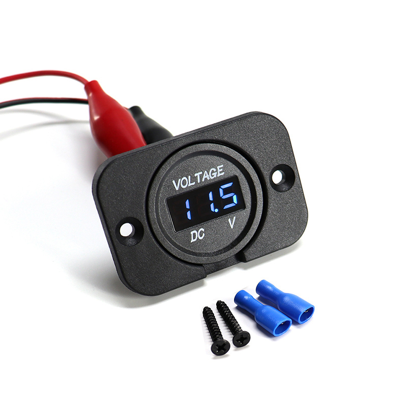 Digitaler Spannungsmesser, DC 12–24 V, wasserdicht, rundes Auto-Voltmeter mit LED-Digitalanzeigefeld für Auto, Motorrad, Stiefel, Wohnmobil
