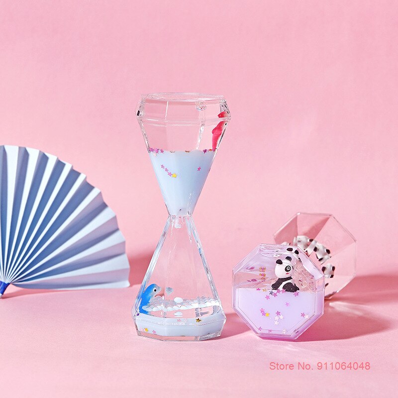 Sanduhr Doppelherz Mit Flüssigkeit - Blau Rosa Timer Mit Blasen Bewegung